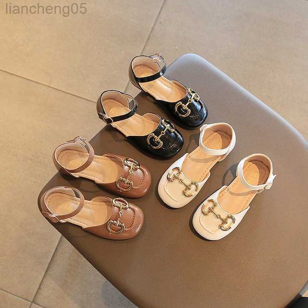 

sandals girl's summer sandals metal chain cover toe pu leather three color girl's mary janes elegant summer 26-35 fashion kids sho, Black;red