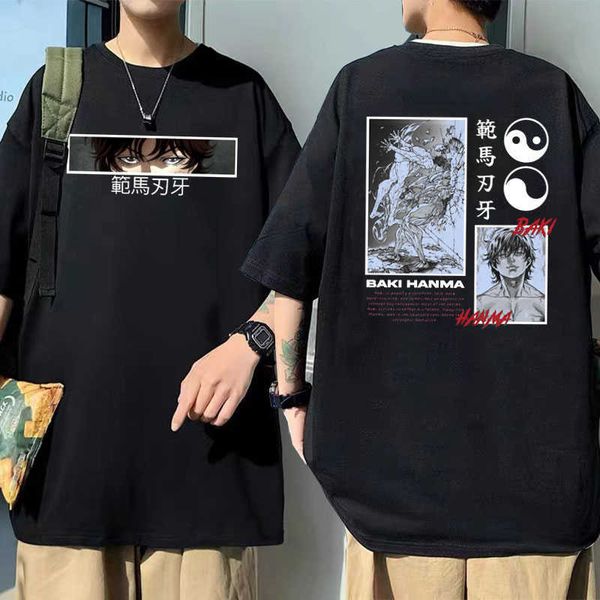 

men's t-shirts anime baki the grappler yujiro hanma graphic tshirt short sleeve mens hip hop oversized t shirt streetwear men women cot, White;black