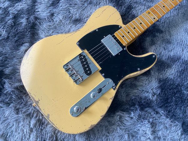 

oem electic guitar t l yellow color alder body and maple neck hand made heavy relic