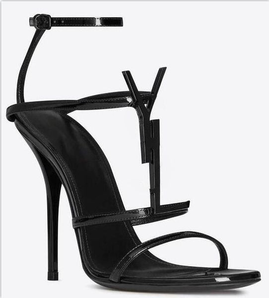 

designer high heeled shoes fashion metal leather sandals with temperament wedding banquet party women shoes, Black