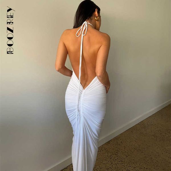 

casual dresses boozrey elegant fashion halter backless draped maxi dress women 2022 summer women party long straps pleated dresses clothes z, Black;gray
