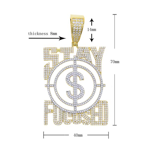 

new arrived letter stay focused pendant with cz paved two tone color necklace for women men punk style hip hop jewelry drop ship, Silver
