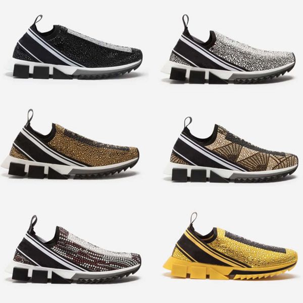 

with box mens sorrento sneakers designer shoes speed trainer women fashion stretch bands slip-on trainers two-tone rubber micro sole casual, Black