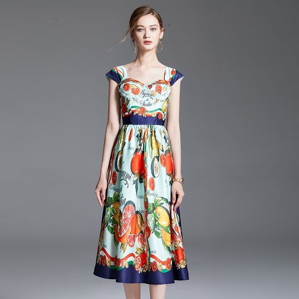 

2023 retro printed midi dresses summer robe women designer resort wear club prom suspender strap dress urban elegant ladies sleeveless slim, Black;gray