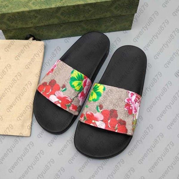 

qwertyui879 slippers designer summer luxury slides sandals prints snake tiger flower real leather flats sliders slipper shoes 021723h, Black