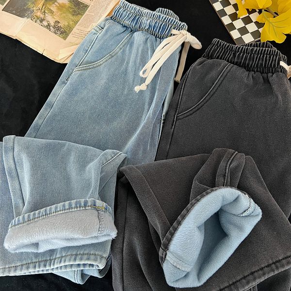 

men's jeans autumn and winter fashion casual straight loose mens plush thickened thermal pants men trousers 230217, Blue