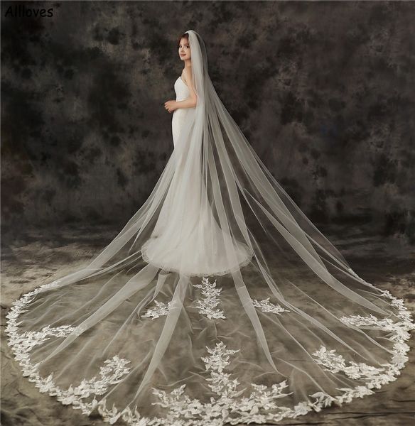 

beautiful floral appliqued lace wedding veil for bride 3.5*3 meters 1 layer soft tulle cathedral ivory bridal veil with comb women hair acce, Black