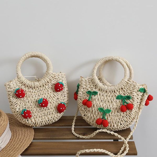 

shoulder bags cute cherry small fresh straw bag hand-woven strawberry messenger