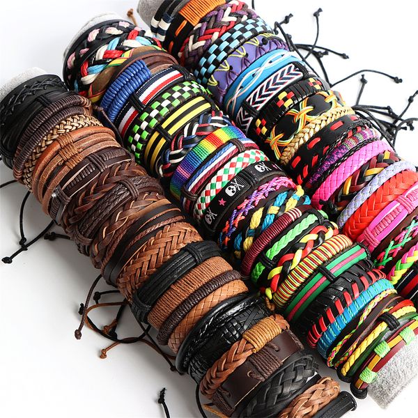 

bangle 20pcslot handmade retro vintage leather cuff bracelets colorful jewelry for women men mix styles adjustable party gifts 230216, Black