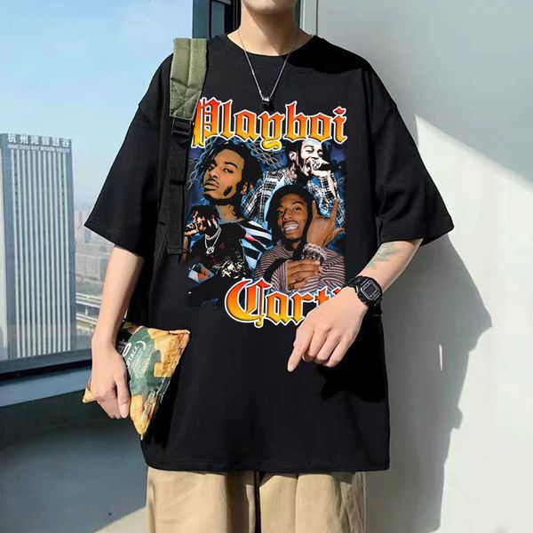 

men's t-shirts hip hop playboi carti graphic print tshirts male streetwear man 100 cotton tshirt men women oversized casual tee short s, White;black
