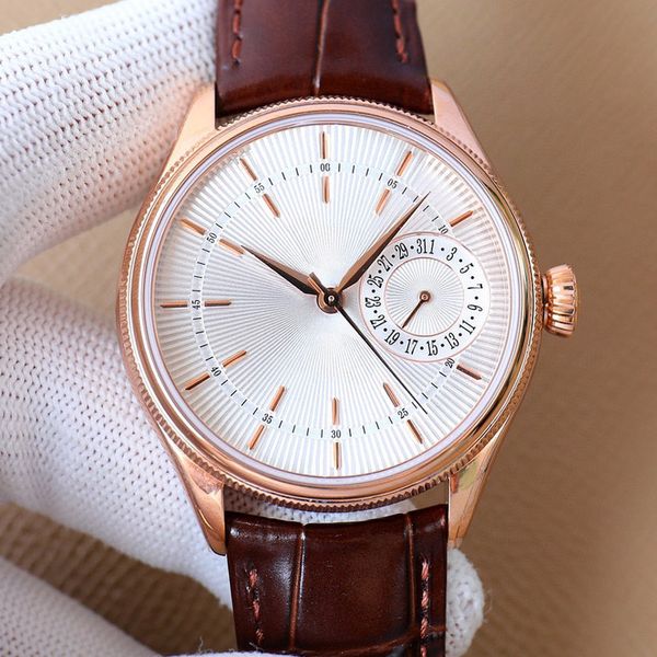 

mens watch 39mm automatic mechanical movement watch business leather designer watches montre luxe, Slivery;brown