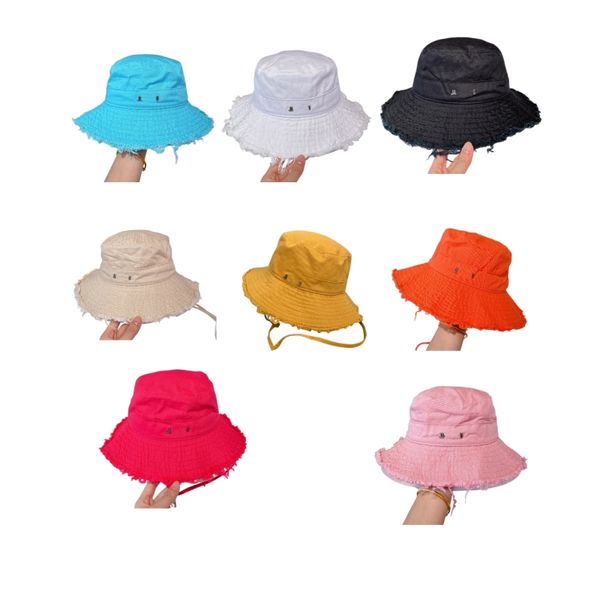 

le bob designer bucket hat casquette luxury wide brim silver tone curved drawstring fastening frayed expedition white beige buckets hats, Blue;gray