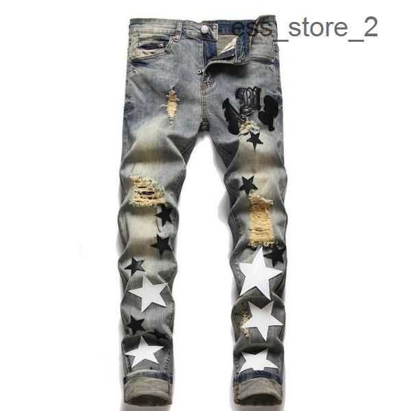 

am new mens jeans designer man distressed ripped skinny cowboy pant causal print letter jean denim fit moto biker pants 6 7lpy, Blue