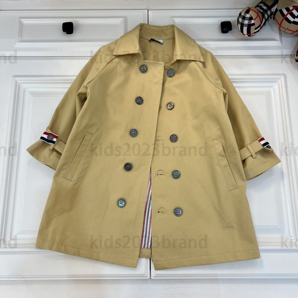 

kahki color designer kids jackets 2023ss spring boys outwear high end children custom made coats size 100-160cm newly luxury girls long wind, Blue;gray