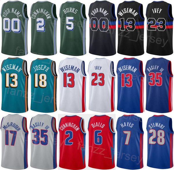 

print association basketball james wiseman jersey 13 bojan bogdanovic 44 jaden ivey 23 cade cunningham 2 killian hayes 7 cory joseph 18 isai, Black;red