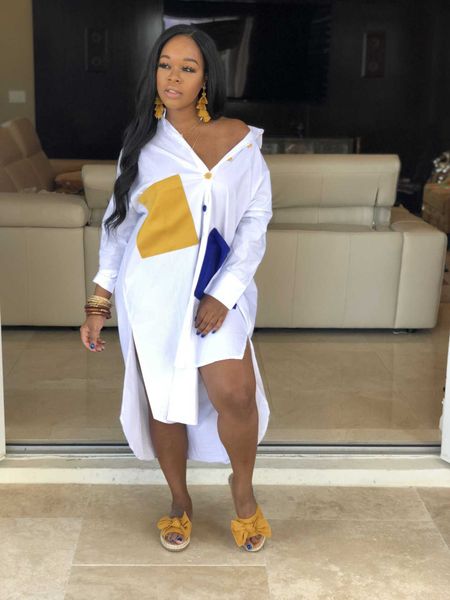 

casual dresses long sleeve shirt dress women casual summer dress patchwork pocket button high low asymmetrical t shirt dress z0216, Black;gray