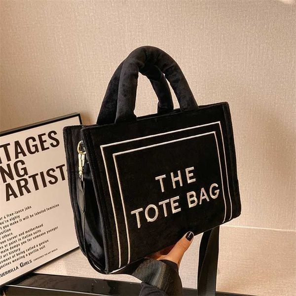 

plush bag autumn new large capacity tote bag embroidery letter handheld one shoulder messenger bag