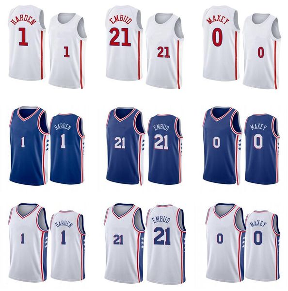 

james harden jersey joel embiid #21 tyrese maxey #0 basketball jerseys white blue red men youth s-xxl, Black;red