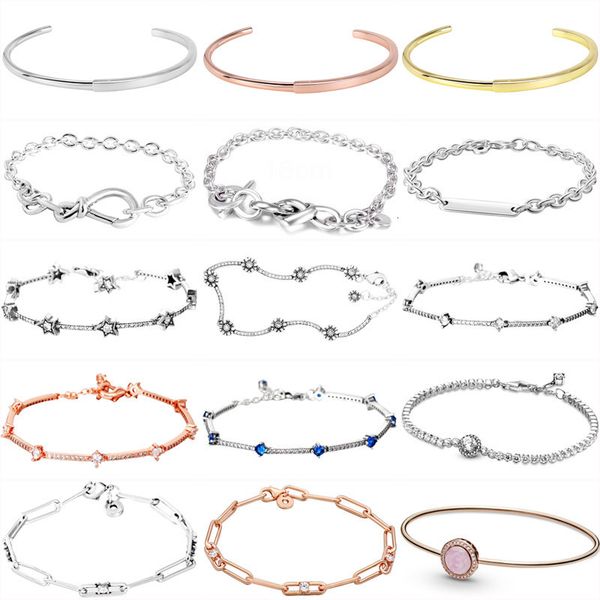 

bangle 925 sterling silver id engravable bar link rose pink swirl bracelet for bead charm diy jewelry 230216, Black