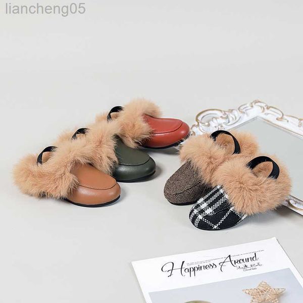 

slipper kids shoes children fur outdoor slides baby girls slip on slippers toddler boys red brand flats princess slides for winter new w0217, Black;grey