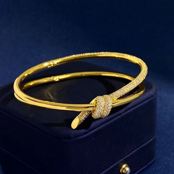 

knotted half diamond gold bangle luxury designer monogram hollow bracelet diamond 18k plated 925 stainless steel wedding gold and silver bra, Black