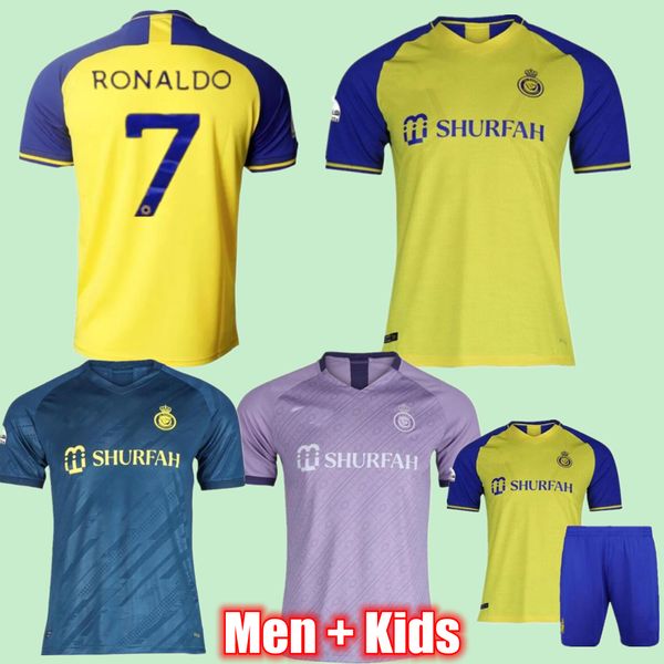 

ronaldo al nassr fc soccer jerseys 2022 2023 home yellow 22 23 cr7 gonzalo martinez talisca ghislain vincent aboubakar men kids kit football, Black;yellow