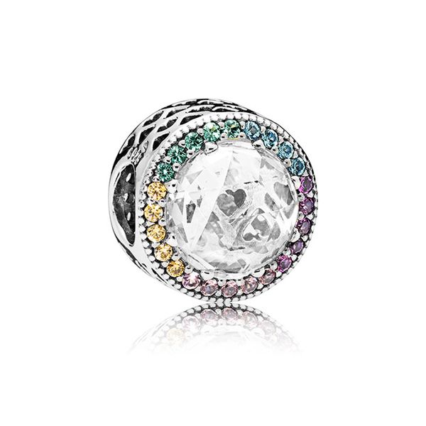 

rainbow pave love round charm authentic sterling silver for pandora jewelry snake chain bracelet necklace making accessories crystal charms, Bronze;silver