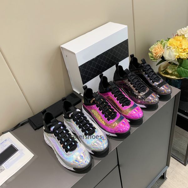 

designer sneakers calfskin casual shoes reflective shoes vintage suede leather trainers patchwork leisure shoe platform sneaker size 35-42, Black