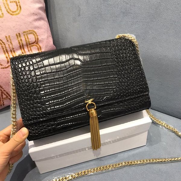 

designer shoulder bags luxuryfringed chain classic crocodile-print leather clutch flap envelope messenger women's brand luxury handbag