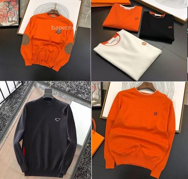

mens sweaters wool with letters pattern colorful round neck sweatshirts knits long sleeevs outwears warm man prad sweater ny7q, Black