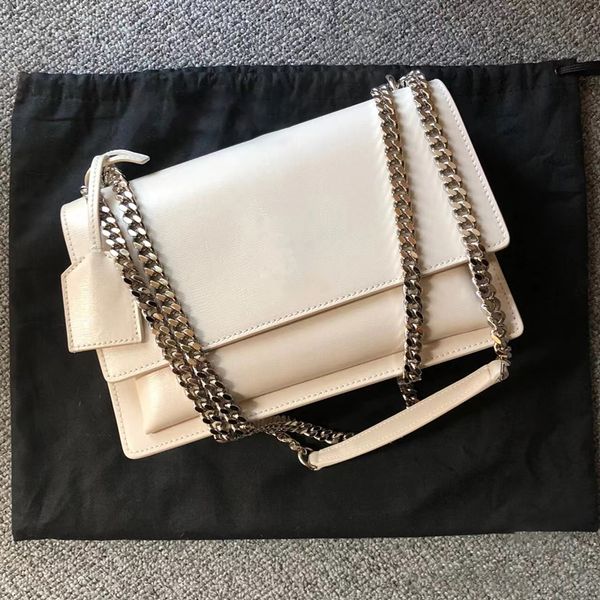 

luxury designer fashion sunset sling totes bag genuine leather womens metal chain clutch bags smooth envelope evening hand bags mens crossbo