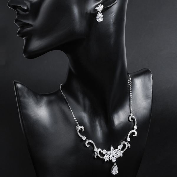 

elegant wedding jewelry set for bride silver color crystal nacklace earrings studs prom party jewelry decoration gift, Slivery;golden
