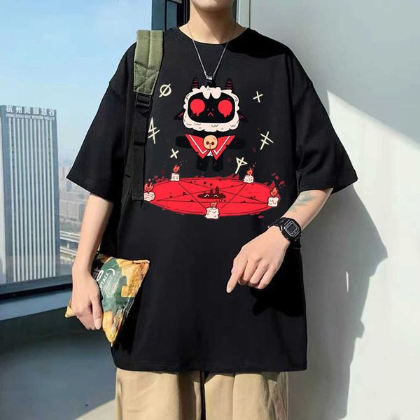 

men's t-shirts funny game cult of the lamb graphic tshirt mens oversized streetwear men women casual loose tshirt short sleeve male tsh, White;black