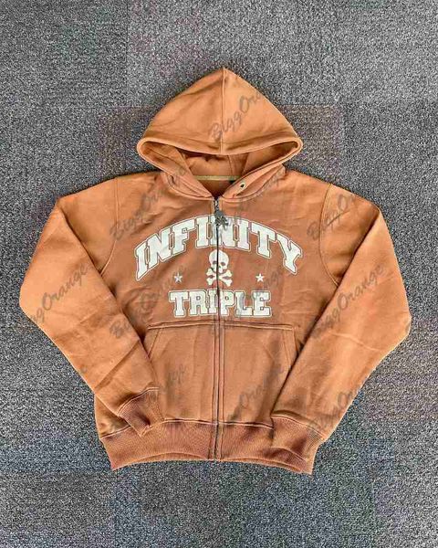 

men's hoodies sweatshirts american high street bone monograph print hoodie for men y2k goth punk harajuku street zipper hoodie couple, Black