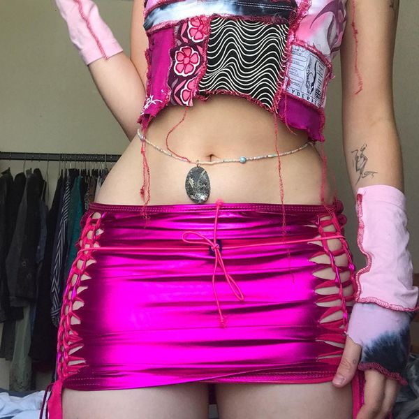 

skirts adogirl women bandage high waist hollow out mini summer solid color party streetwear y2k short bottoms 230217, Black