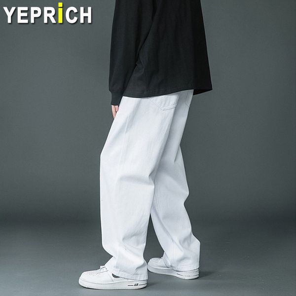

men s jeans white for men streetwear hip hop baggy pants loose straight fashion denim male boyfriend long trousers 230217, Blue
