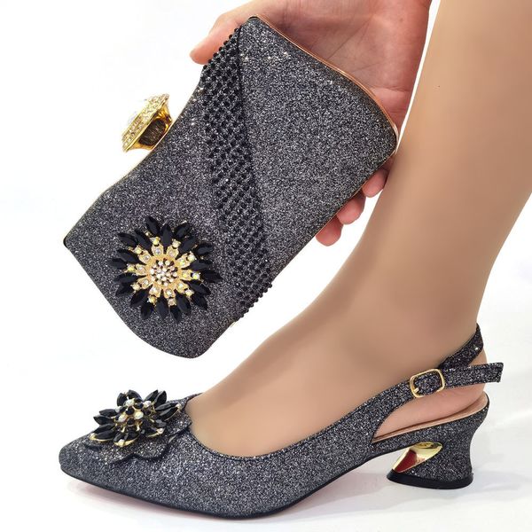 

dress shoes doershow fashion and bag set african s black color italian shoe decorated with rhinestone sdf11 230216