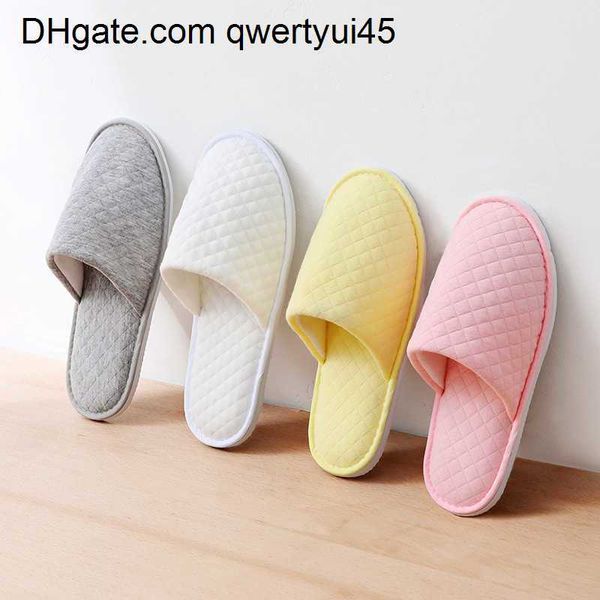 

qwertyui45 stitch cotton fabric l slippers men womentravel disposable home hospitality breathable soft spa guest slides 021723h, Black