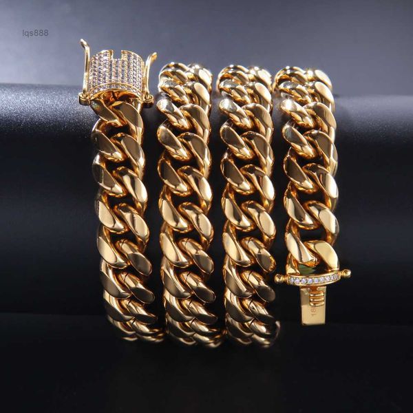 

titanium sport accessories bracelet & necklace 12mm crystal zircon stainless steel cuban chain gold diamond link necklaces for men nightclub