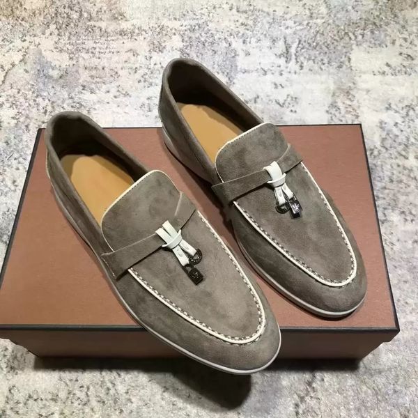 

loro piana leather season suede new mens walk shoes luxury sneakers nubuck lock designer flats slip-on dress shoe large size 45 46 59ve, Black