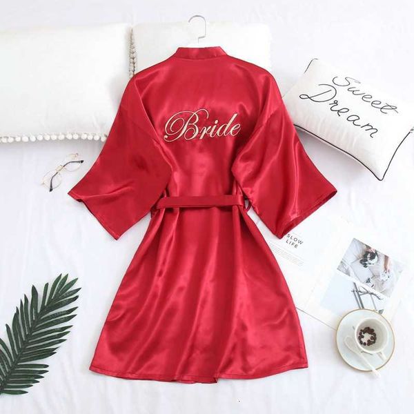 

pajamas body warmer ice silk nightgown women's new wedding bridesmaid group bride nightgown morning gown girlfriends party embroidered, Black;red