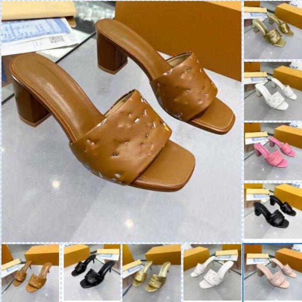 

6.5cm 35-43 women revival mules embossed monograms slippers sandal high block heels pump stiletto 2023 summer shoes chunky heel platform, Black