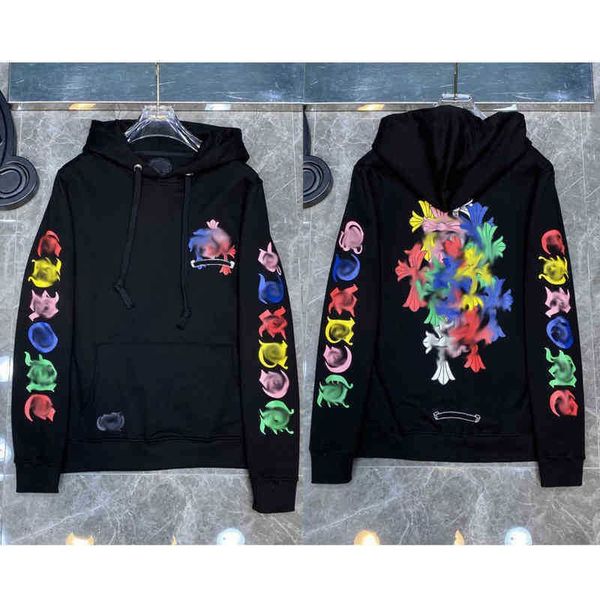 

men's hoodies & sweatshirts 3a mens hoodies designer chrome winter sweatshirts heart hoodie ch long sleeve zipper jacket loose coat hoo, Black