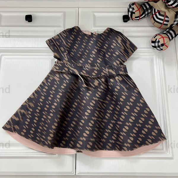 

2023 brown air cotton dresses with bow tie high-end girls dresses summer princess dress brand designer kids pleated dress for girl 90-160cm, Black;pink