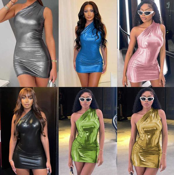 

designer casual women dresses new slim fit solid color slant shoulder sleeveless hip wrap skirt spring and summer, Black;gray