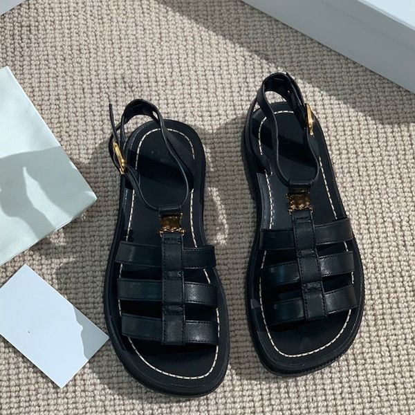 

womens flat sandals flat slippers classic designer metal buckle flip-flops outdoor casual shoes solid color skateboarding travel formal walk, Black
