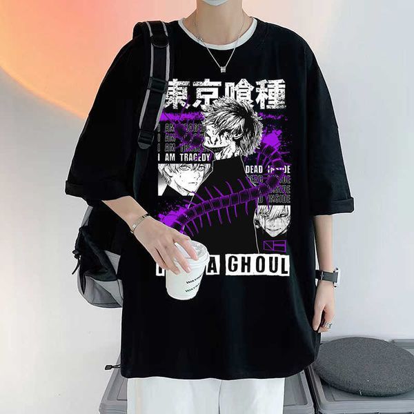 

men's t-shirts anime men women black 100 cotton tshirt tokyo ghoul kaneki ken print t shirt short sleeve vintage cool men's casual, White;black