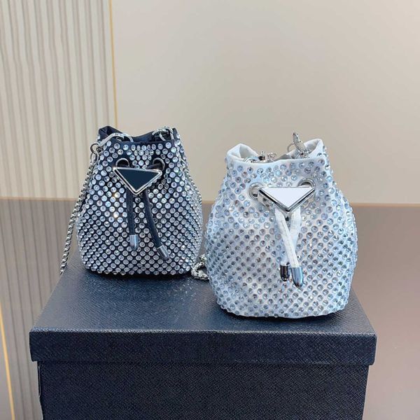 

2 size triangle designer bag mini diamond bucket bags womens evening shoulder bags p letter luxurys handbag flash rhinestones hand tote bag