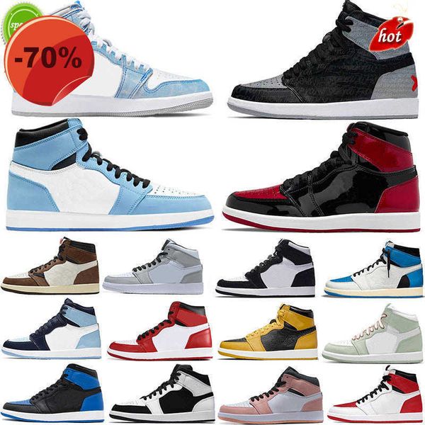 

sandals sandals shoes basketball game sneakers trainers university blue unc pink green court purple royal bred toe 2023 jumpman 1 men 1s og, Black