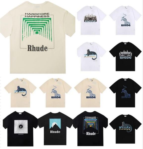 

mens designer rhude t shirt luxury brand tees fashion t shirts womens short sleeve summer streetwear lover clothing clothes, White;black